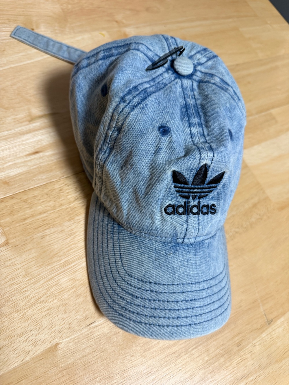 adidas Kids Light Blue Denim Baseball Cap with Black Trefoil